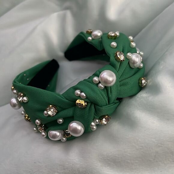 Embellished Green Headband with Pearls and Gems - Picture 2 of 2